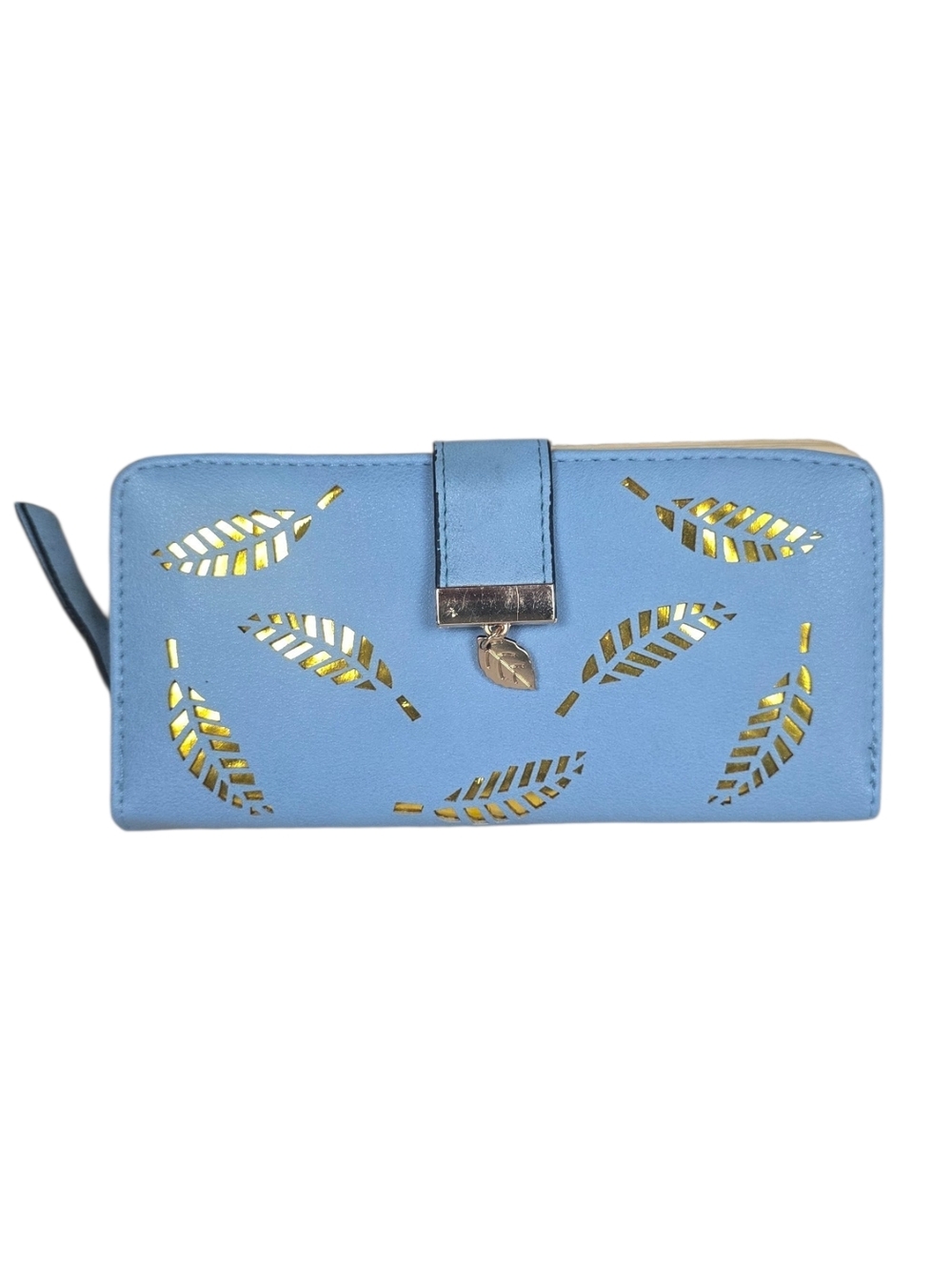 Blue Leaf Accent Women's Wallet - Gold Trim